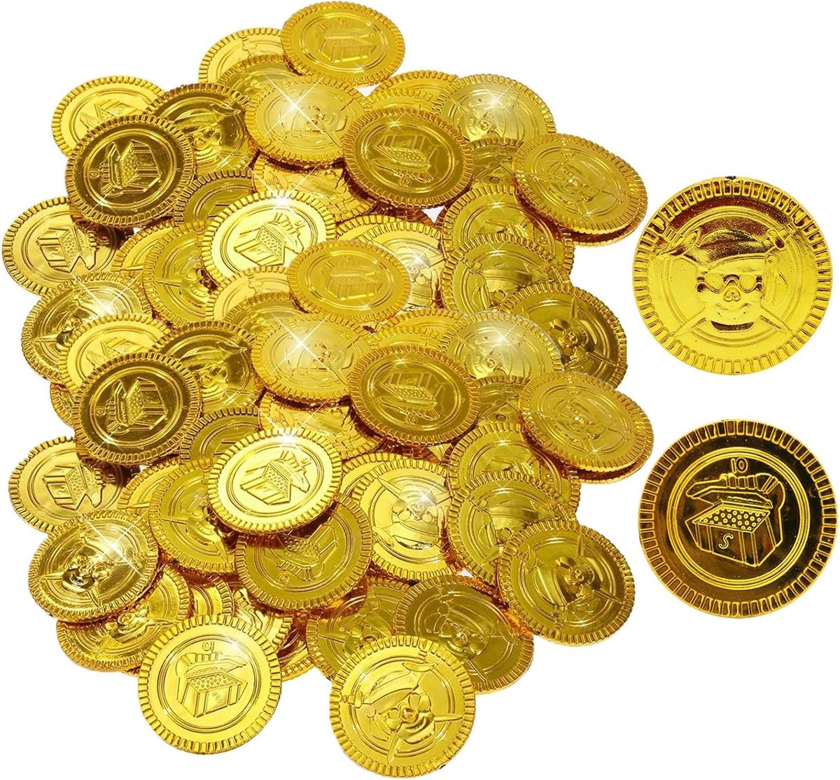 50 stuks gouden munten, piratenschat, gouden munten, speelgoed, gouden thaler, piratenschat verjaardag, kunststof gouden taler, piratenfeest, zeerover, schattenzoek, speelmunten, cadeau voor feest (50
