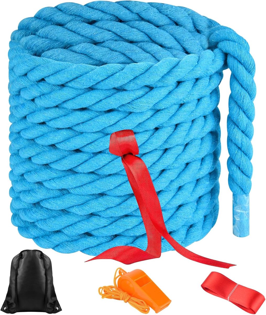 20FT Tug of War Rope voor Kinderen en Volwassenen Outdoor Games Veld Dag Familie Reünie Zomer Buiten Tuin Achtertuin Gazon Camping Picknick Carnaval Party Games Blauw