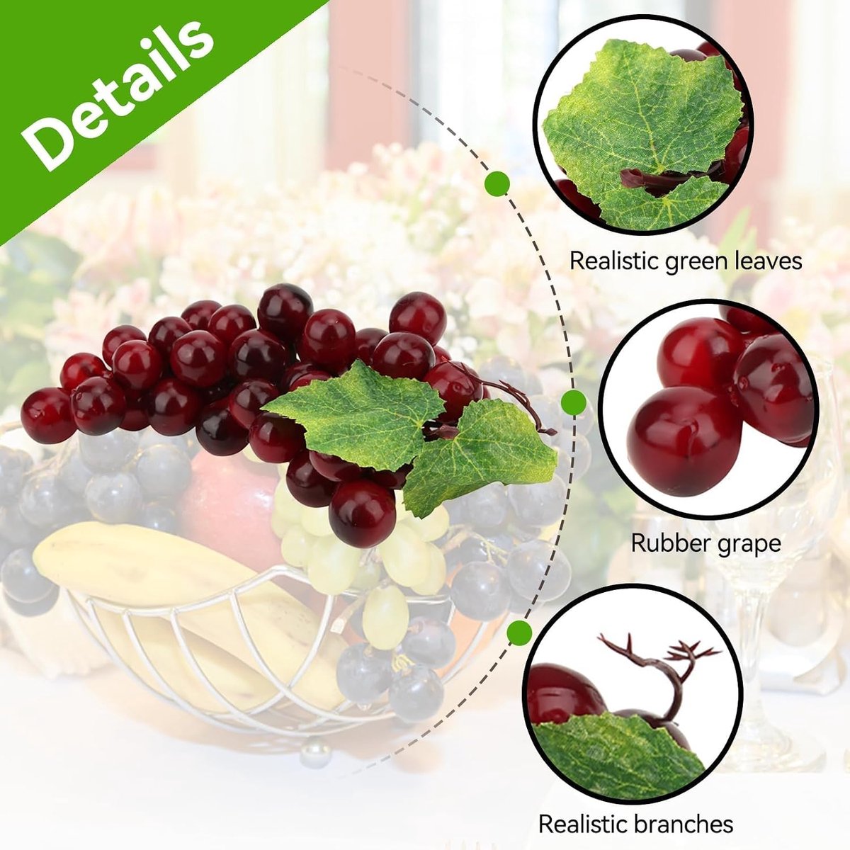 Kunstmatige Druiven, Druivenclusters Rubber Nep Druivenbundels Decoratieve Druiven voor Vintage Bruiloft Gunst Fruit Wijn Decor