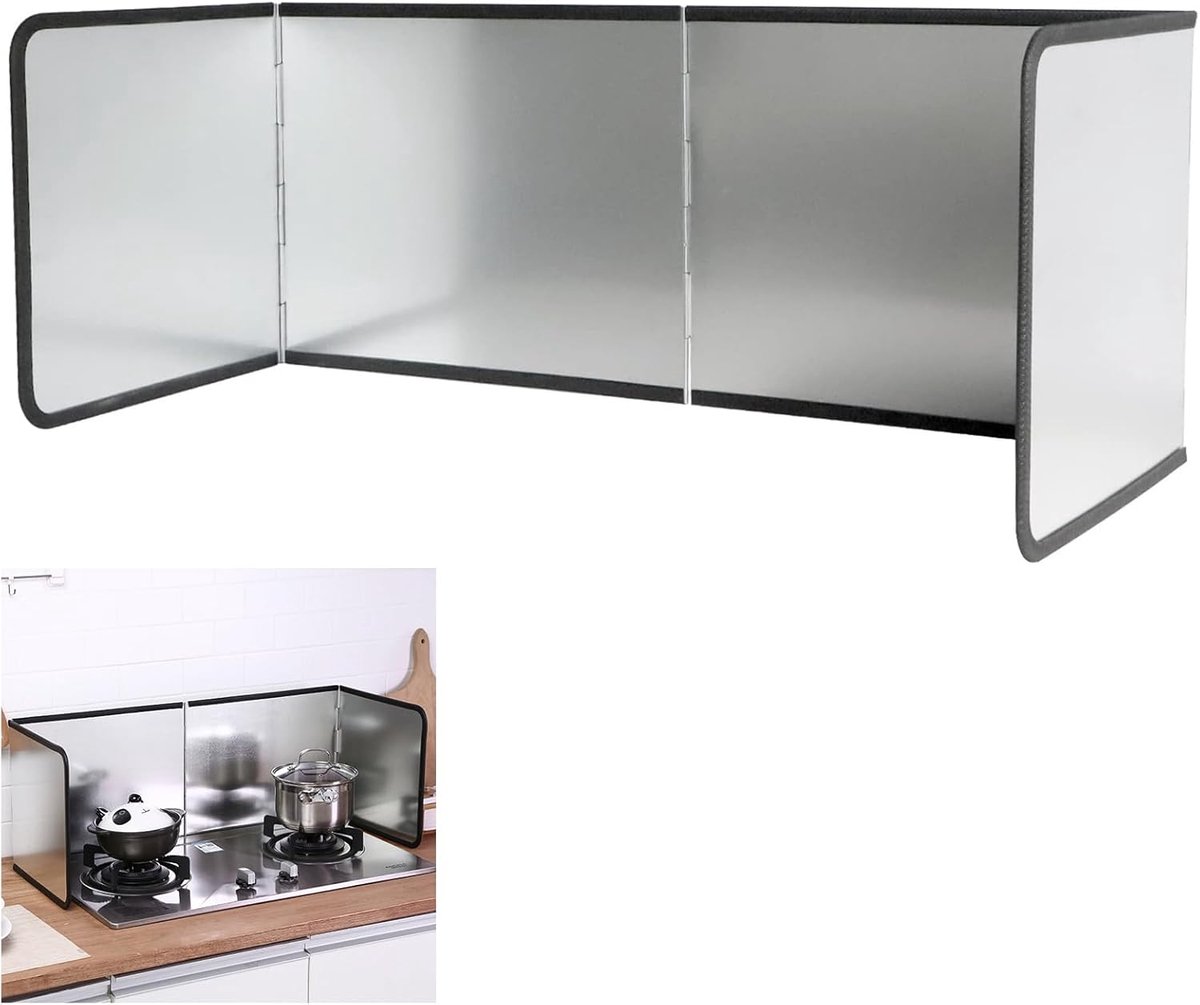 Spatbescherming keukenachterwand, 4-zijdige spatbescherming, keuken, opvouwbaar, anti-spatbord, vouwwand, ruimtebesparende inklapbare vetspatbescherming voor keuken, fornuis, pan, muur (76 x