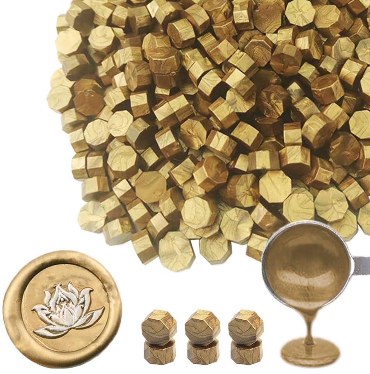 Ioggtser 500 PCS Octagon Verzegelende Wasparels voor Waszegelstempel, Verzegelende Parels voor Huwelijks- en Feestuitnodigingen (Brown)