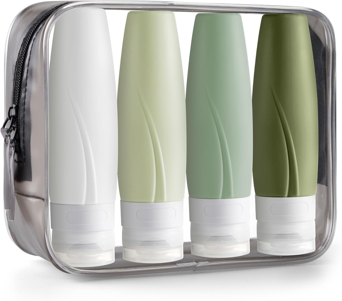 Set van 4 siliconen reisflessen, TSA-goedgekeurd, 90 ml, lekvrije BPA-vrije reisflessen om te vullen, cosmetica-containers, shampooflessen om te vullen op reis