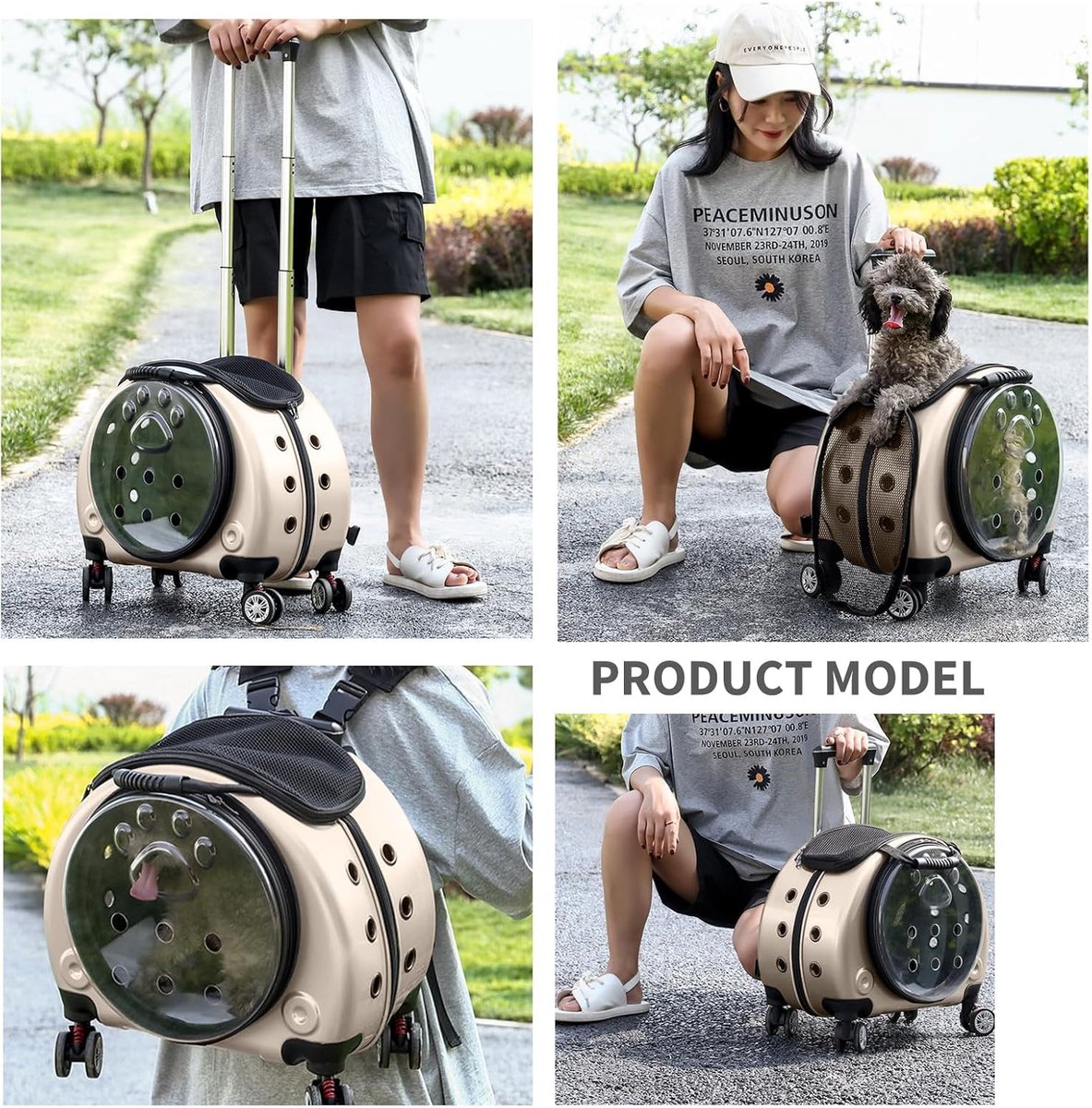 SnelShoppen - Trolley voor honden en katten, opvouwbare transportbox met wielen, comfortabele handgreep, goede ventilatie, rugzak voor katten met afne