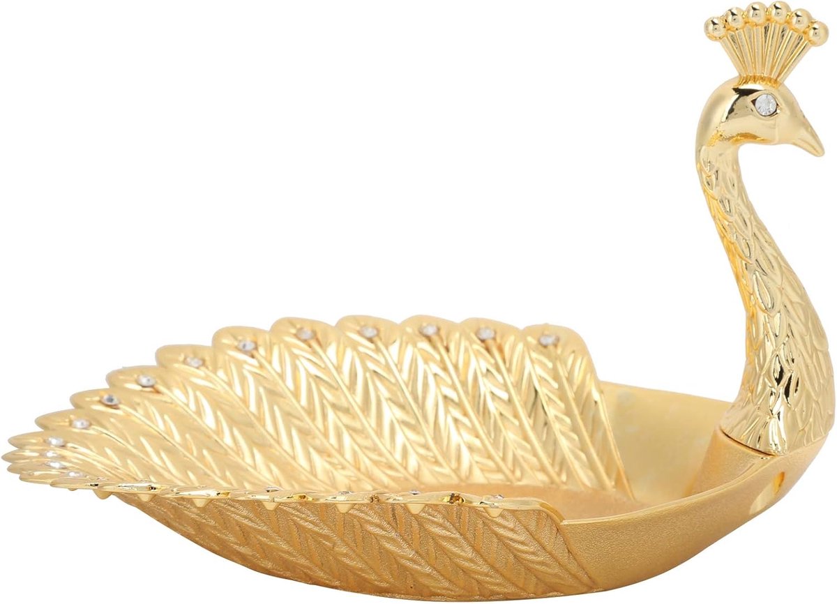 Dienblad Fruit Dessertcake Snack Snoepbord Pauwvorm Snackbord Decoratief Antiroestmetaal voor Decoratie Pauw Snackbord Ambachtelijke ornament Plaats Gedroogd Fruit | Gouden bord in pauwvorm en fruitmand voor thuis, verjaardag, bruiloft