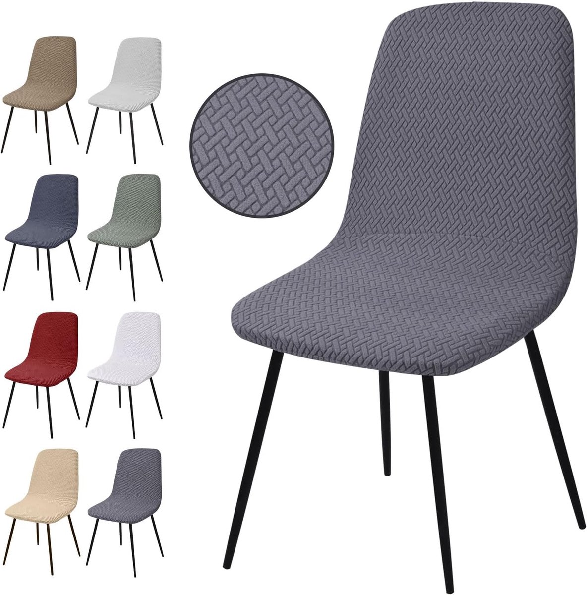 Set van 6 Stuks, Stretch Stoelhoezen, Jacquard Eetkamerstoelhoezen, Universele Stoelhoezen, Afneembaar, Wasbare Stoelhoes voor Eetkamer, Hotel, Banket, Bruiloft, Feest (T-Grijs)