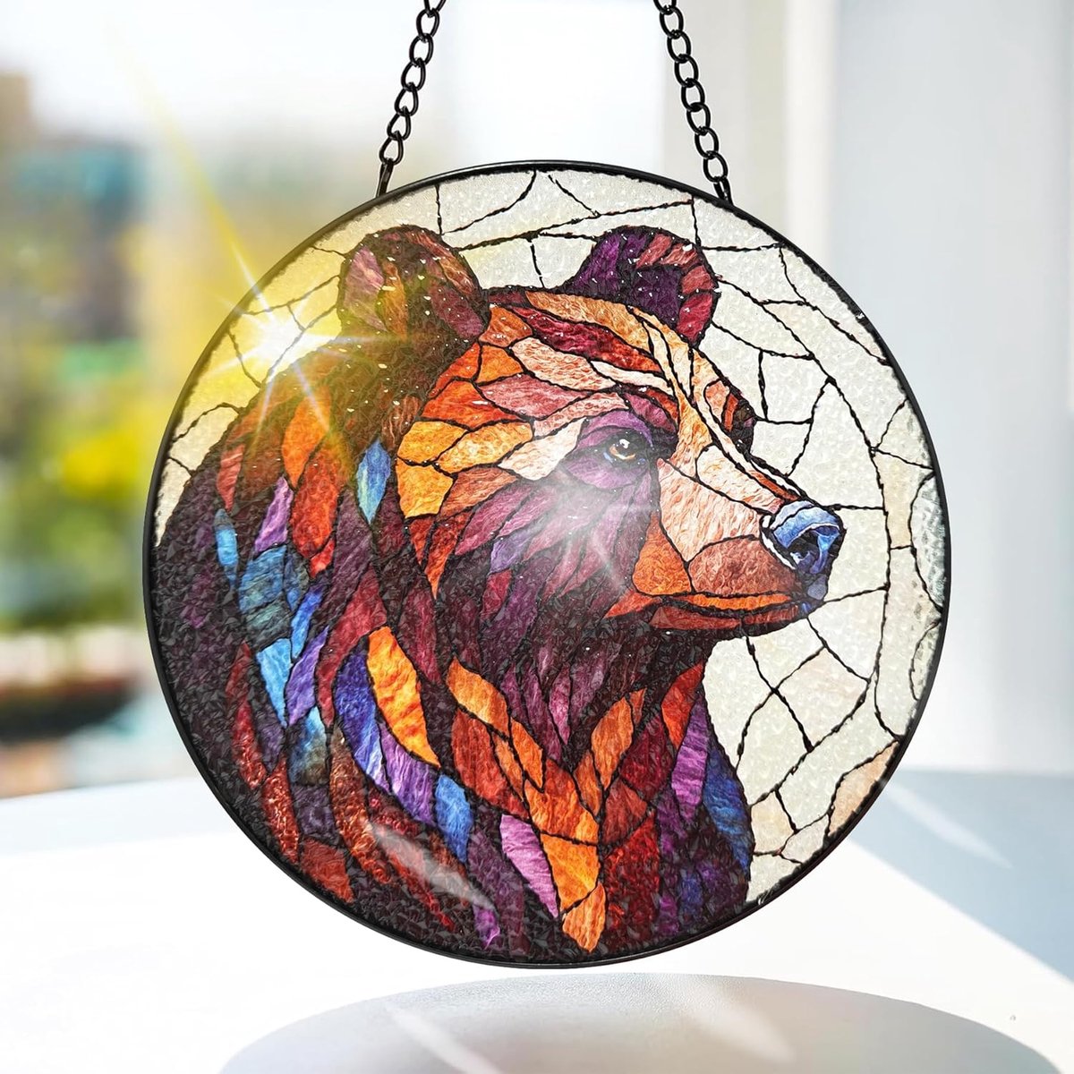 Beer Gekleurd Glas Hangend - Dieren Hangende Raamdecoratie - voor Tuin, Raam en Deur, Kerst, Handgemaakte Suncatcher Decoratie 20x20 cm