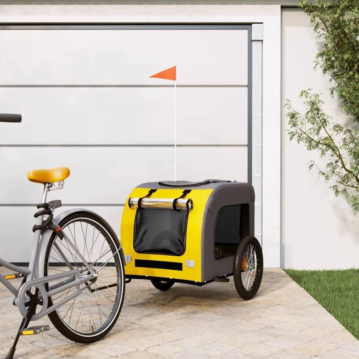 Fietskar voor huisdieren - Huisdier trolley - Comfortabel reizen - Waterdichte hoes - 865 x 595 cm - Geel grijs
