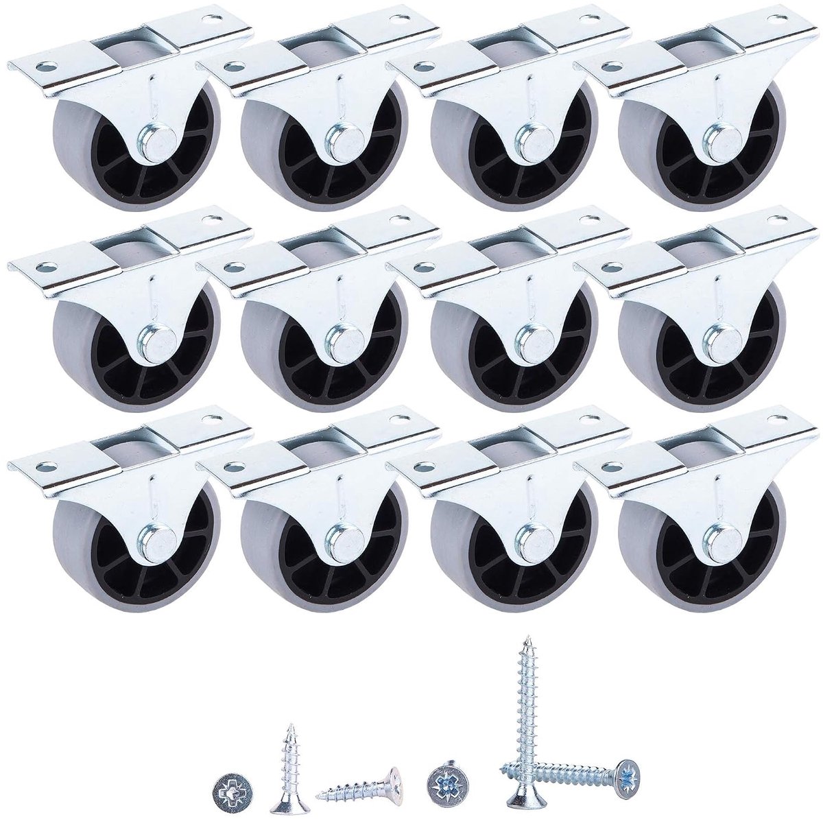 (Pack van 12) 40 mm kleine wielen zachte beweging rubberen wielen wielen voor meubels niet-kunststof niet-draaibare apparaat en apparatuur met schroeven inbegrepen meubelset (12)