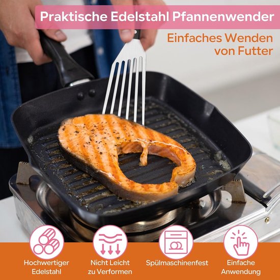 pannenwender roestvrij staal, set van 2 hittebestendige grillspatels, viswender voor keuken, braden, keren, pannenwender metaal geschikt als cadeau, vastgelaste greep & vaatwasmachinebestendig — afbeelding 3