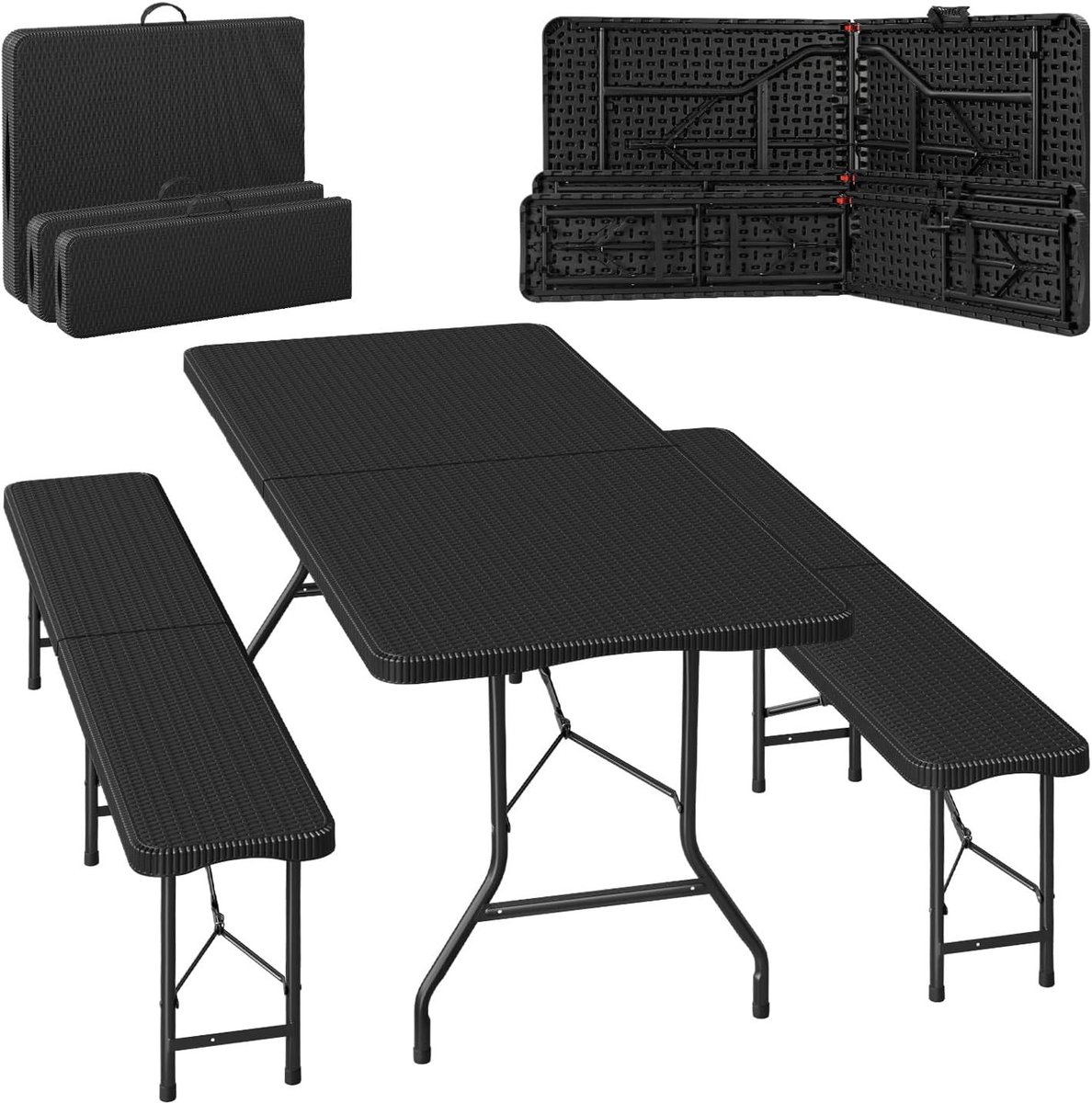 SureDeal® - 3-delige - Biertentset kampeertafel amp - Opvouwbaar - Weerbestendig - 180x74x74 cm - Zwart