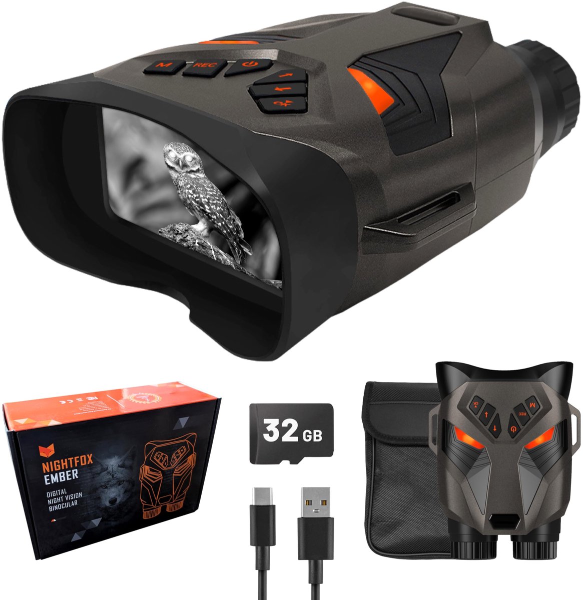 SnelShoppen - Nachtzicht Goggles - Nachtfox Ember Infrarood Nachtzicht Bril, Eenvoudig in Gebruik, Extra Groot Scherm, 4x Versterking, 250m Bereik, 4K