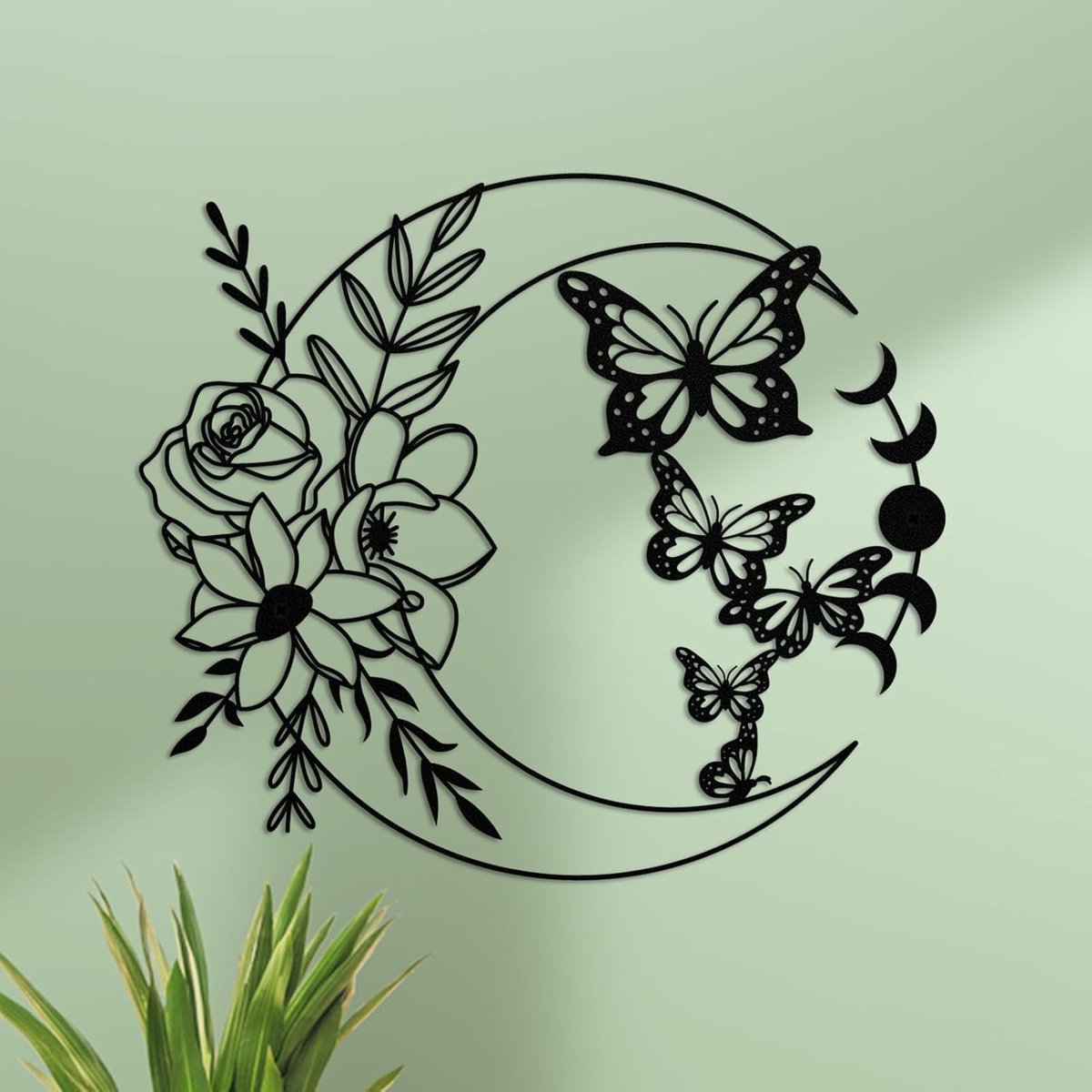 ruelen Maan vlinder metalen wanddecoratie Boho muurkunst bloemen boho muur opknoping huis voor binnen woonkamer slaapkamer badkamer buiten tuin tuin hek boerderij decoratie (maan vlinders)