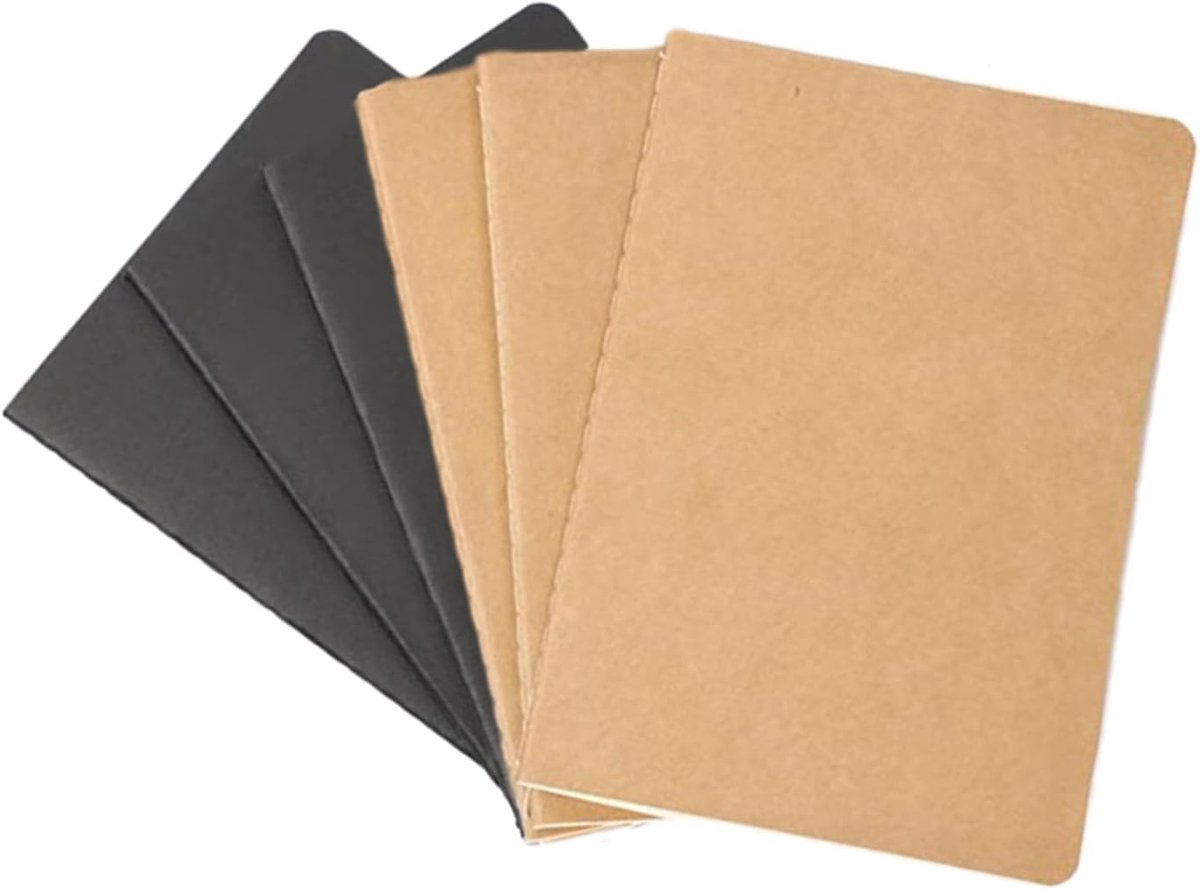 6 Stuks Kraft Notitieboek, Kraftpapier Lege Notitieboek, Klassiek Notitieboek, Geschikt voor School, Thuis, Kantoor (Bruin en Zwart)