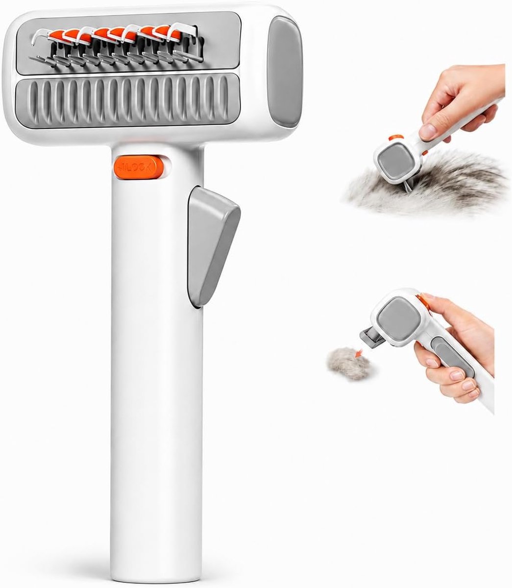2-in-1 ontwarringskam voor huisdieren met veiligheidslemmet, ondervachtkam en ontmattengereedschap voor honden en katten, verwijdert klitten en verwijdert losse haren, huidvriendelijk, ergonomische