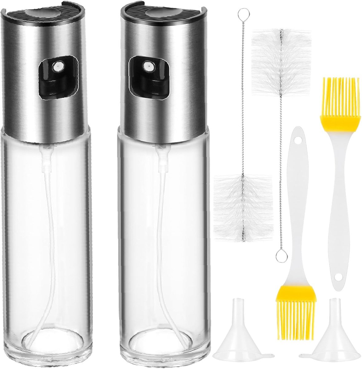 2 STKS Olie Spray Fles, 100ml Glas Olijfolie Sproeier Misto voor Air Fryer, Koken, Keuken, BBQ en Bakken Olie Dispenser