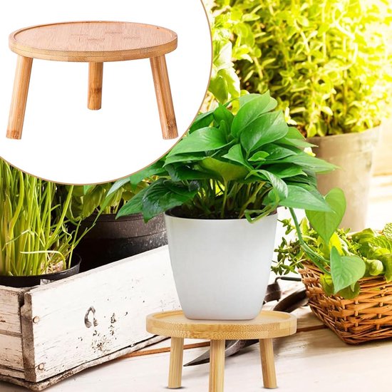 plantenkruk, houten kruk voor bloemen, potplantenstandaard hout, bloempot basishouder, rond, bloemenbank voor binnen, vensterbank, bloemenkruk, decoratie voor binnen, buiten (18 x 11,5 — afbeelding 4