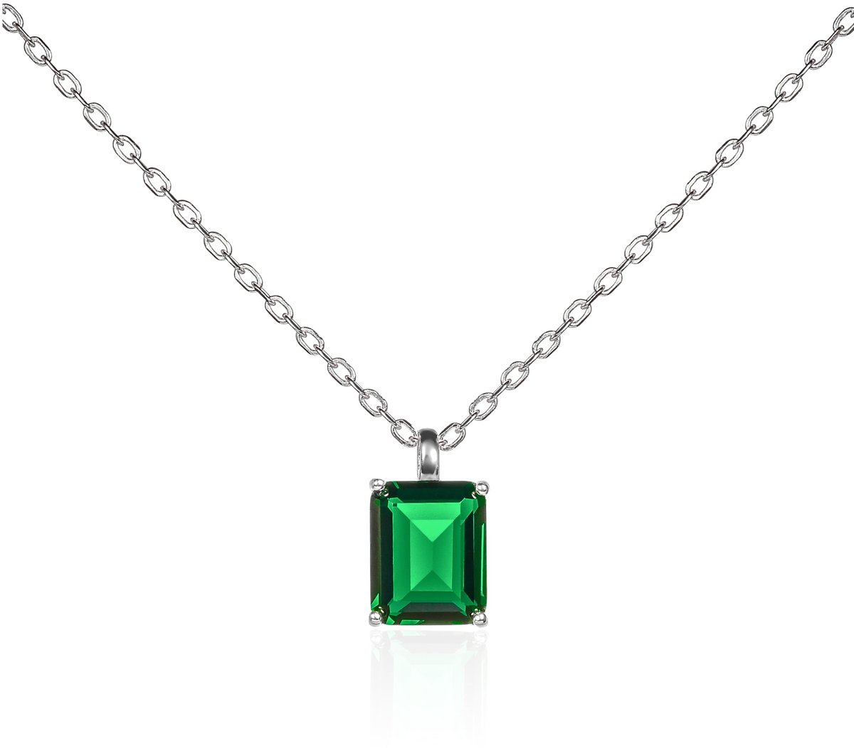 Ketting met hanger voor dames en jongeren, met een smaragdgroene steen, eenvoudige kettingen van 925 zilver of verguld met een gekleurde of witte steen rechthoekig