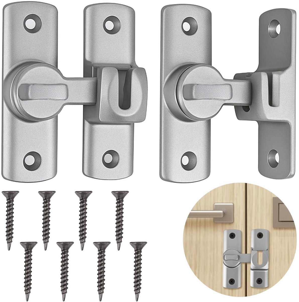 2 stuks deurschuiven van aluminiumlegering, veergrendel, grendel voor deur en binnensluiting voor badkamer, slaapkamer, schuifdeur, raamschuif