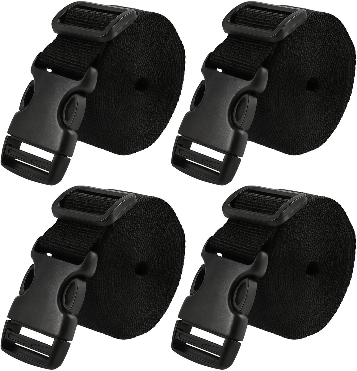 25 mm x 3 m met snelgesp, 4 stuks riemen van polypropyleen 1000D, zwart, voor bevestiging van bagage, camping, tent, spankoffer, reizen