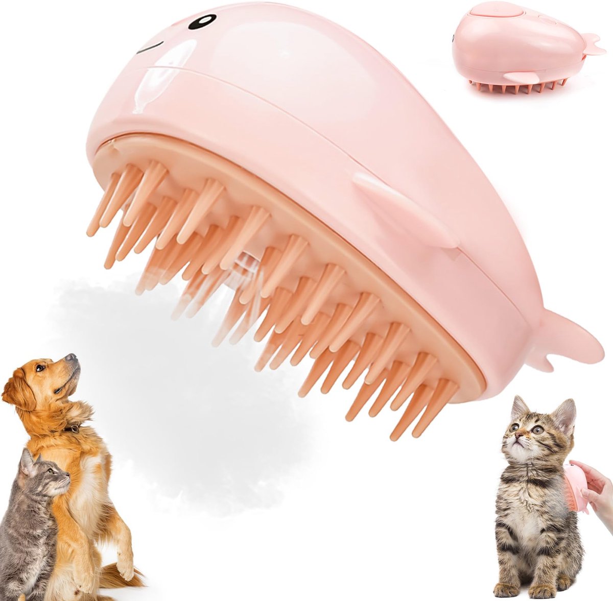 Kattenborstel, 3-in-1 Stoomborstel voor Katten, Kattenborstel met Stoom, Hondenborstel, Huisdierenborstel, Zelfreinigende Gladde Borstel, voor Katten, Honden, Massage, Zelfreinigend