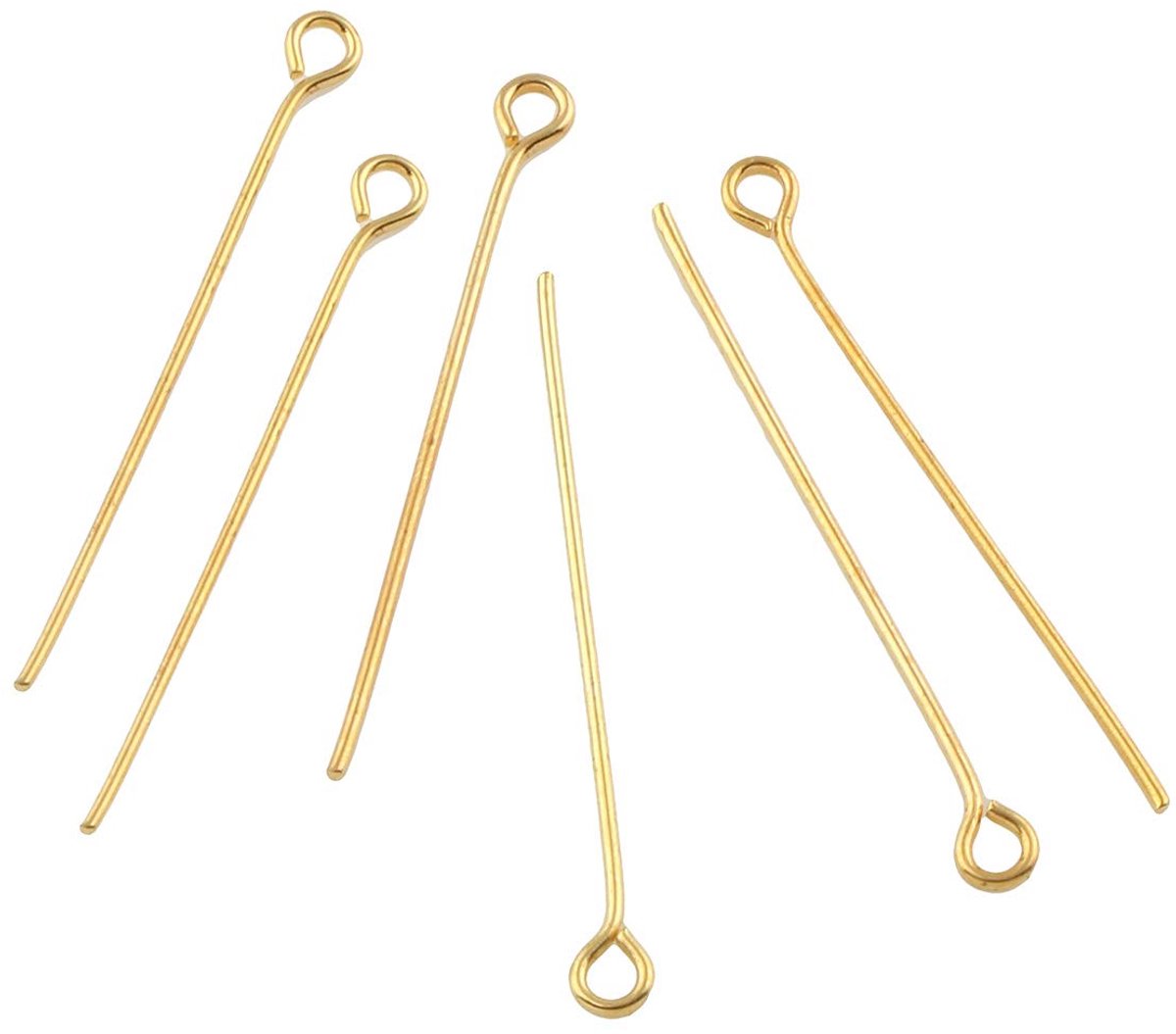 250 kettingstiften, goud, 50 mm x 0,7 mm, met oogje, klinknagelstiften, hoofdstiften, parelstiften, sieradenaccessoires, knutselaccessoires, doe-het-zelf sieraden maken, metaal