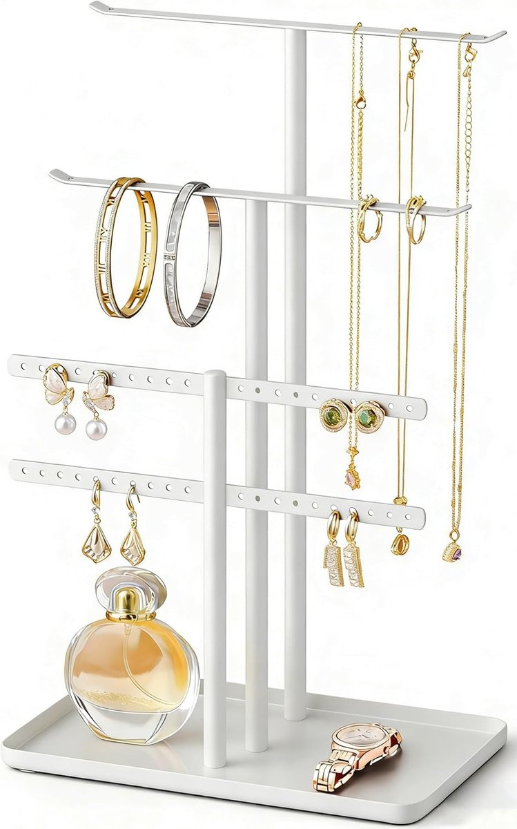 SnelShoppen - Sieradenorganizer, Sieradenstandaard 32 cm, 4 Niveaus, Robuuste Sieradenkast voor Halskettingen, Armbanden, Parfum en Oorbellen, Decorat