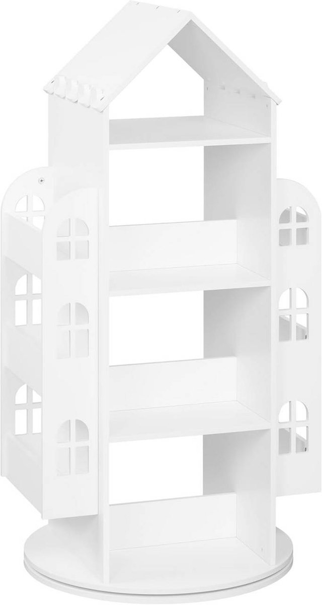 SureDeal® - Draaibare - Boekenplank - Kinderen - 4 niveaus - Zijplanken - Huisvorm - Wit - 63x59x125,5 cm