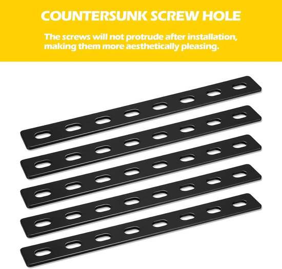10 stuks platte houten beugels, zware metalen herstelplaten, 8 gaten, 207x24 mm (8-1/8 "x 7/8") — afbeelding 2