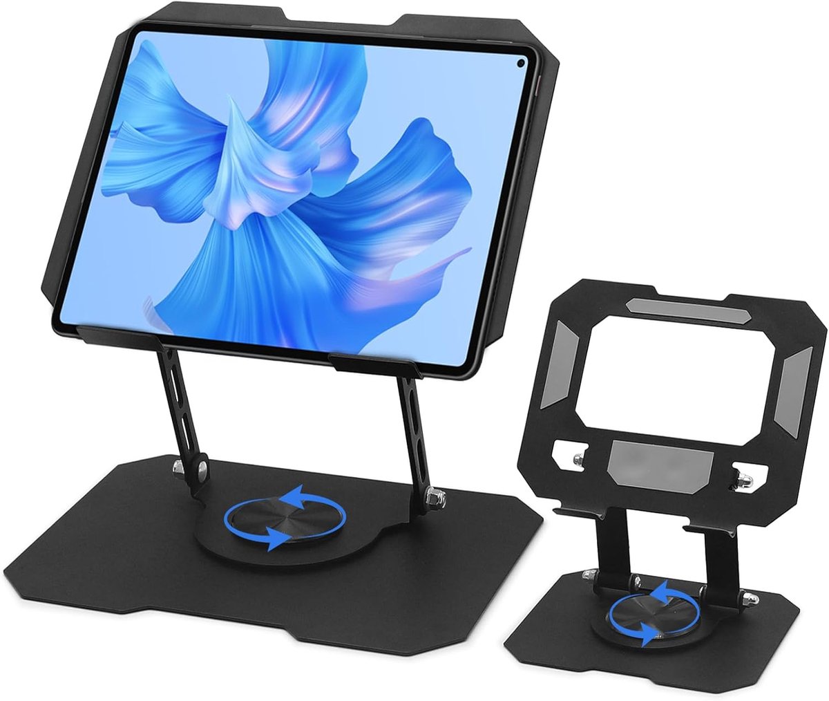 iPad-standaard, tablet-bureauhouder, 360° draaibare verstelbare iPad-standaard voor bureau met open koeling, opvouwbare telefoonstandaard, compatibel met iPadPro/Air, MacBook, Samsung