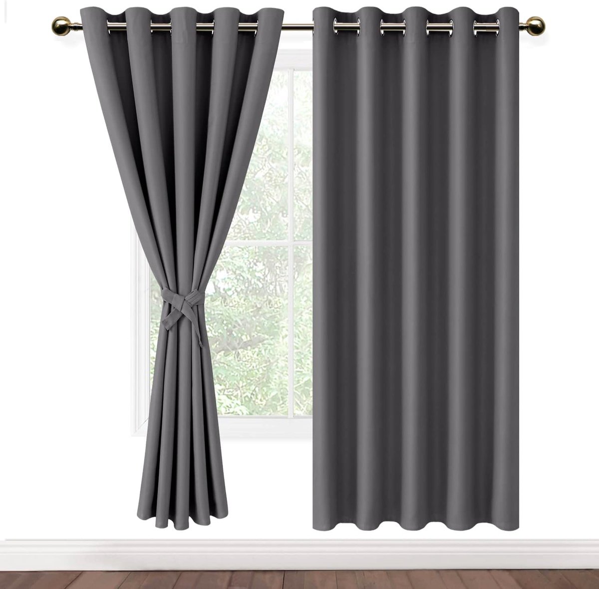 Set van 2 Warmtewerend Gordijnen Ringen voor Slaapkamer en Woonkamer, Verduisteringsgordijn met Oogjes voor Kinderen Kamer Kant en Klaar Luxe, 167x183 cm (B x H), Grijs