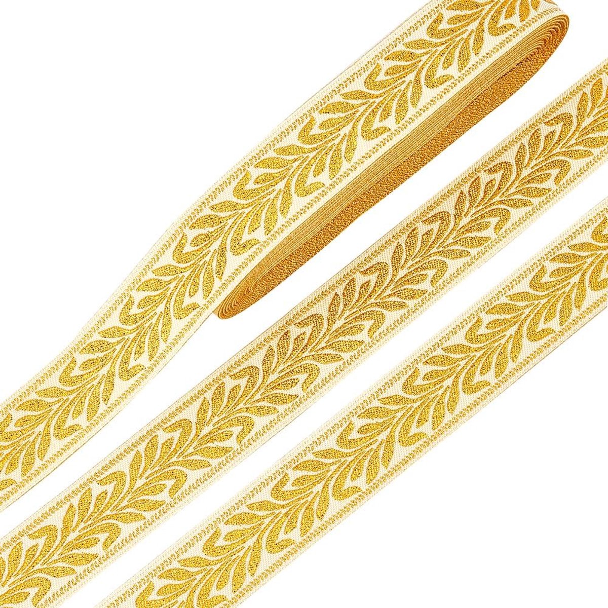 PandaHall Gouden Geweven Trim, Etnische Lint Geborduurde Jacquard Trim Vintage Bloem Bandjes voor Kerst Naaien Handgemaakte Tas Gordijn Cover DIY Kleding Decoratie
