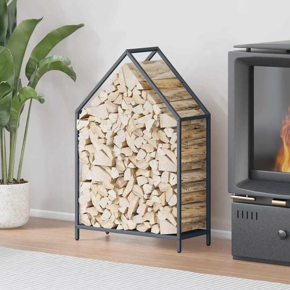 Brandhoutrek - Houtopslag Rek - Haardhout Opslag - Koudgewalst Staal - 60 x 25 x 90 cm - Antraciet