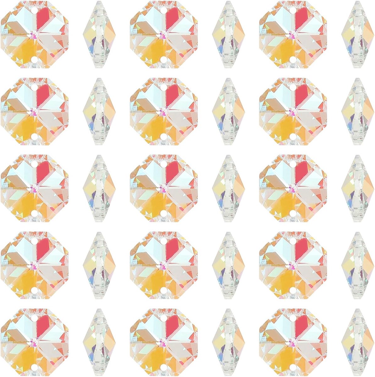 K9 Kristallen achthoekige kralen 2 gaten hangers, 100 stuks 14 mm kroonluchter prisma's onderdelen ornamenten hangende kralen voor doe-het-zelf kunst ambachten decoratie, AB kleur