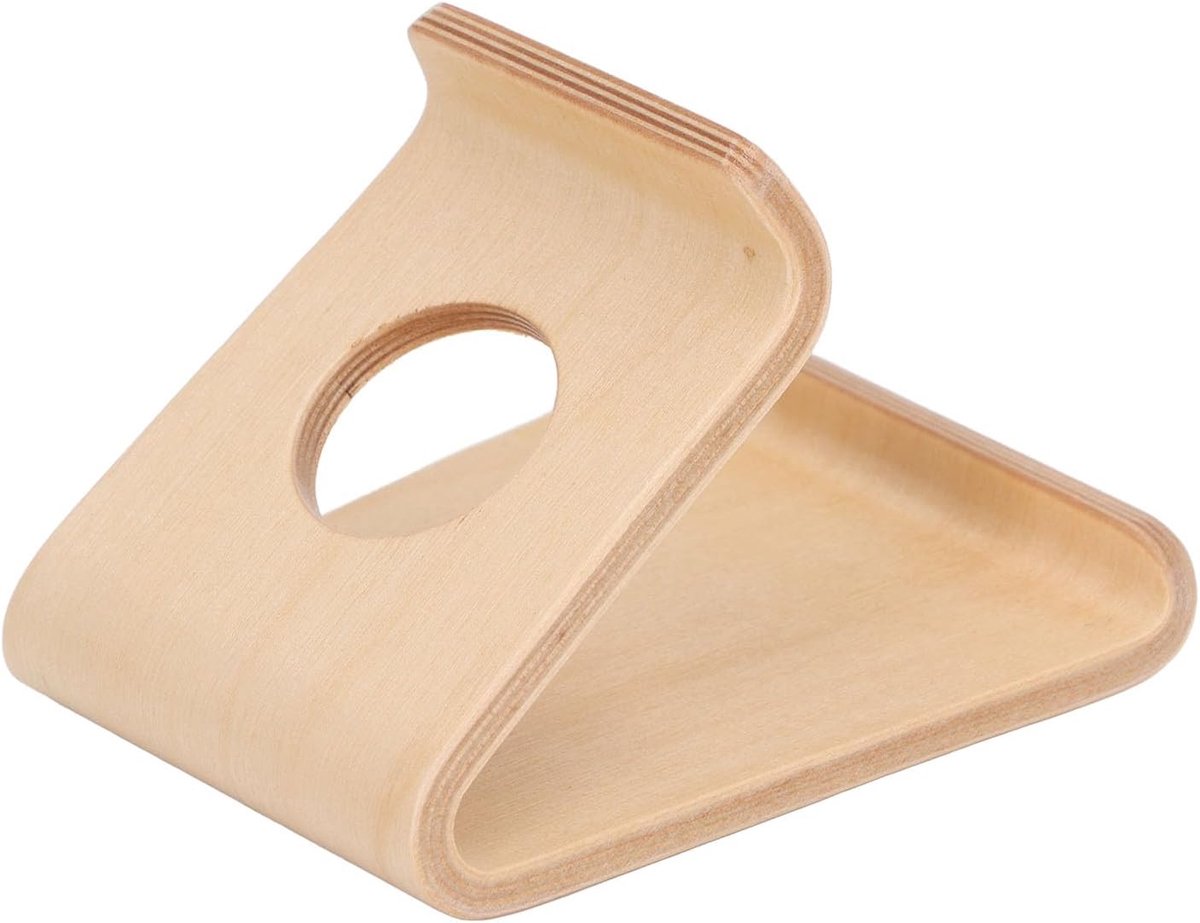 Telefoonstandaard, Ergonomische Walnoothouten Tablethouder met TPU-antislipmat, Draagbaar voor Telefoontablet (lichte kleur)
