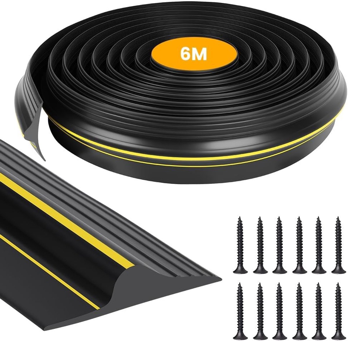 Duurzame Rubber Garagedeurafdichting van 6 m met 24 Schroeven, Weerbestendig en Universeel voor een Droge Garagevloer
