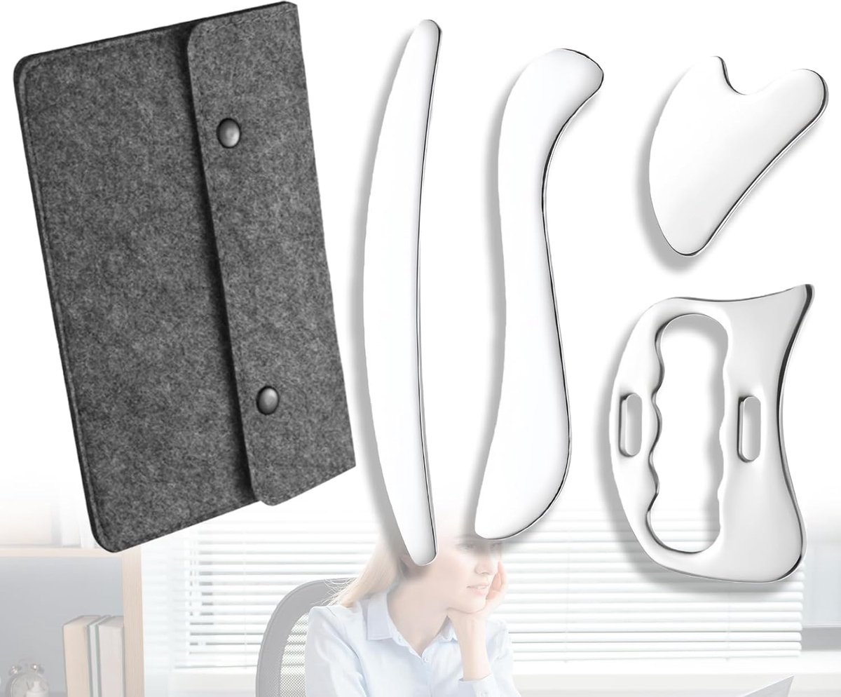 Gua Sha spierschraper 4-in-1 - roestvrij staal - hygiënisch en duurzaam - ideaal voor massage en ontspanning - ShopVlot