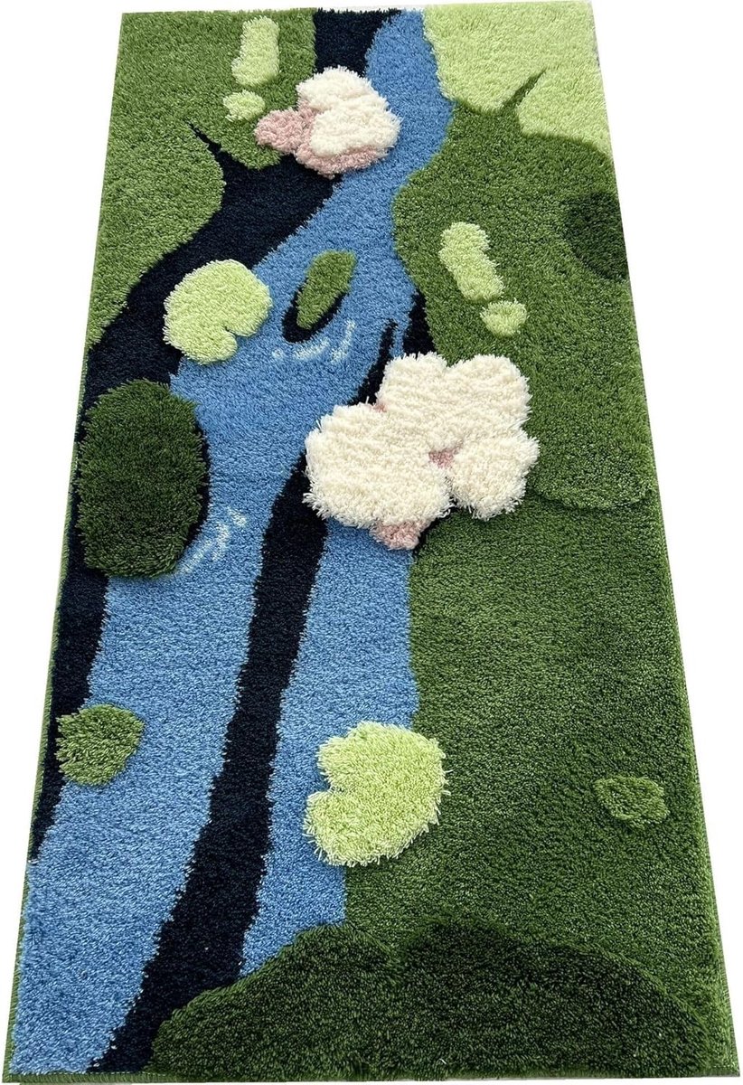 Wasbare Antislip Shaggy Tapijt voor Bedzijde - Kunstgras Loper voor Woonkamer, Irreguliere Vorm, 70x140 cm Groen