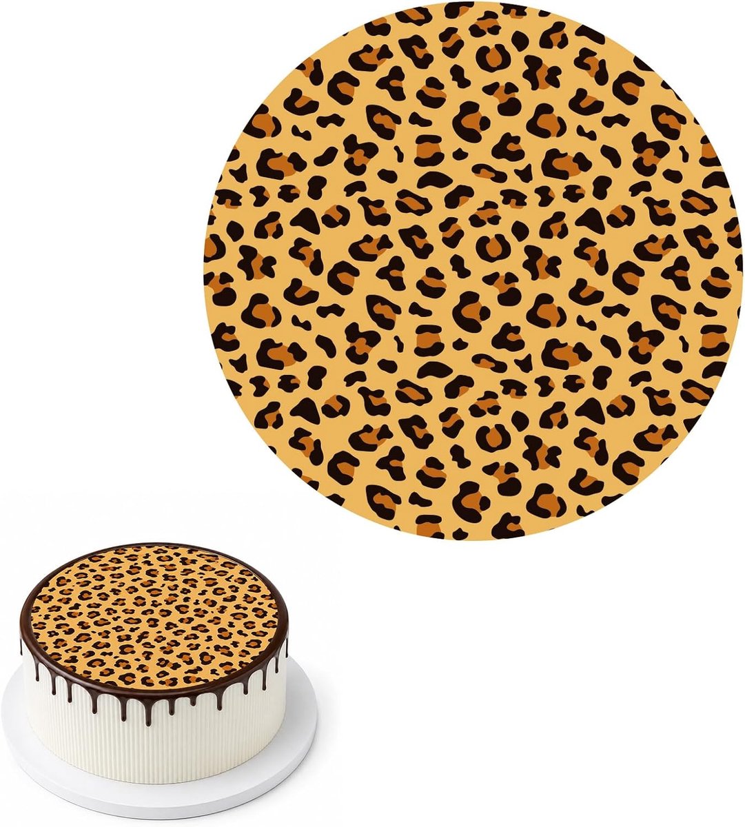 Eetbare Caketopper, Rond Kleefrijstpapier Jachtluipaardprint Eetbare Afbeelding voor 14cm & Grotere Cakes Dier Thema Decoratie voor Verjaardagsfeest Benodigdheden