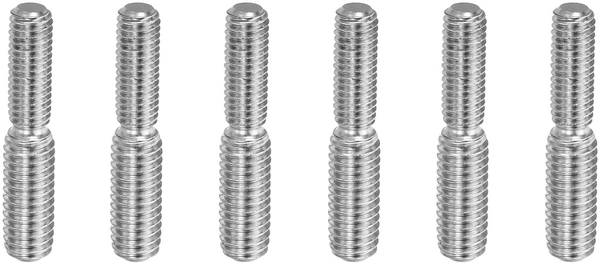 Schroefdraadstang, 6 stuks, M5 x 15 mm tot M6 x 15 mm, dubbel uiteinde schroefdraadbouten, schroefdraad-verloopadapter, dubbele sleufkop 304 roestvrij staal, stiftschroeven, voor