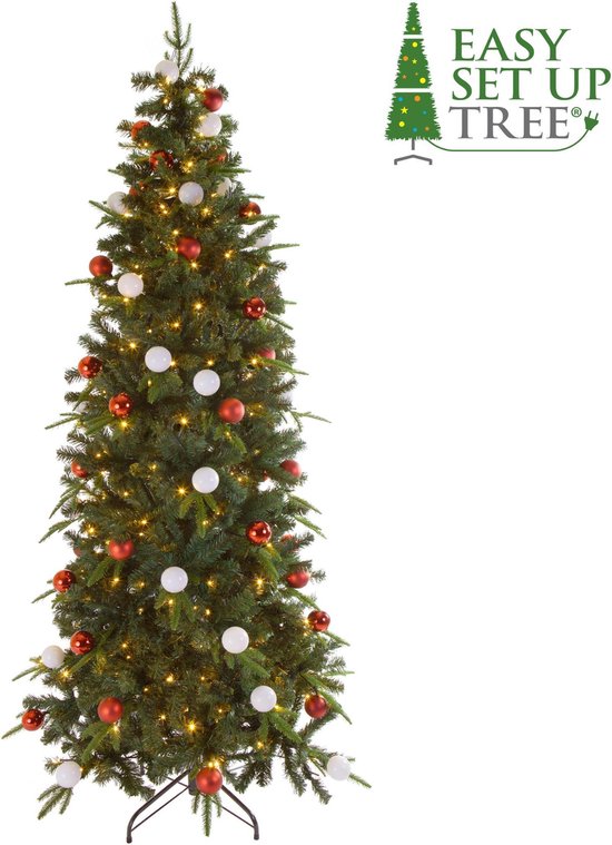 Vuilnisbak ergens Alaska Kerstboom Easy Set Up Tree® LED Avik Decorated Red - 180 cm - Incl.  versiering - 240... | bol.com
