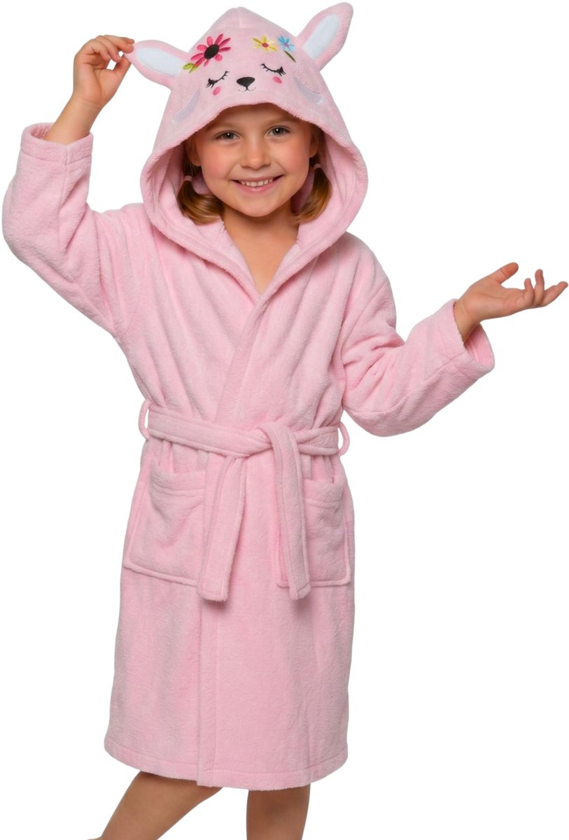 Kinderen Badjas met Kap - Dierenprint - Roze