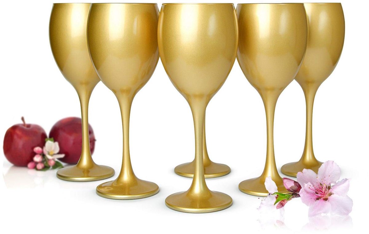 Wijnglazen Set van 6 - Gouden Handgeschilderd - 300 ml
