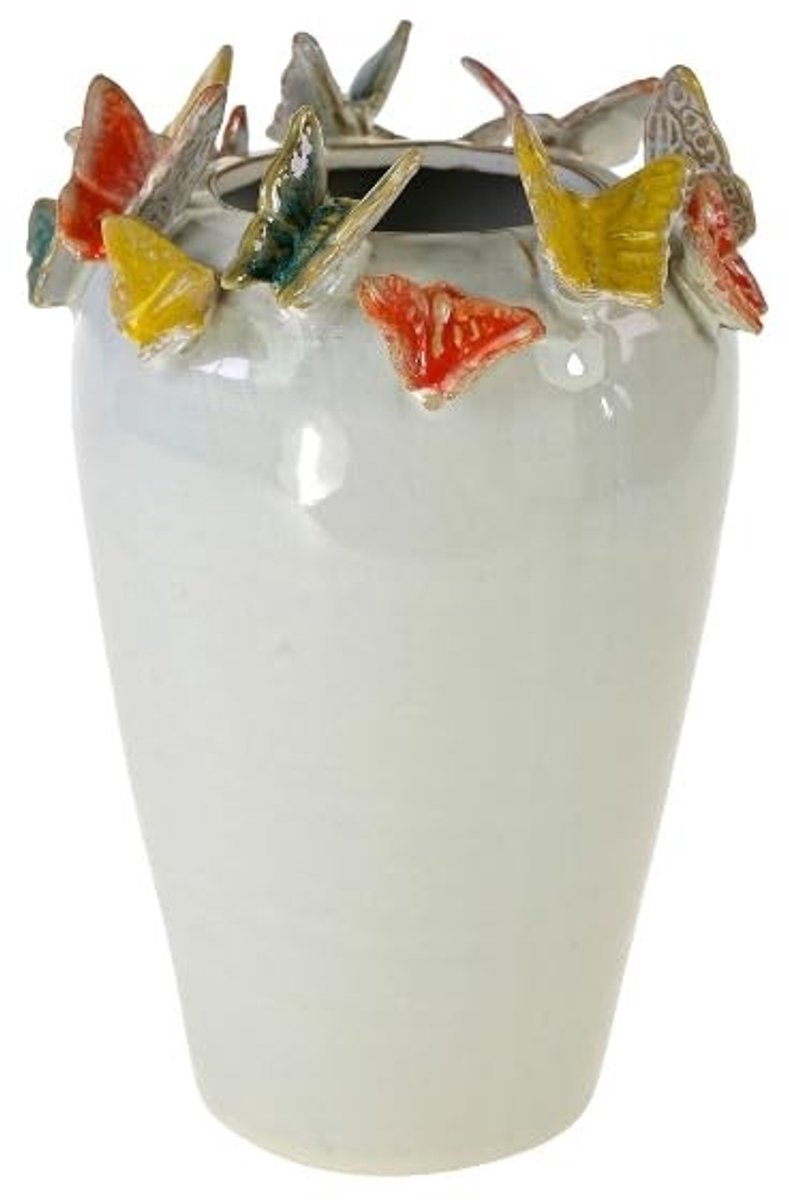 Vaas met vlinder - Wit 22 cm van aardewerk