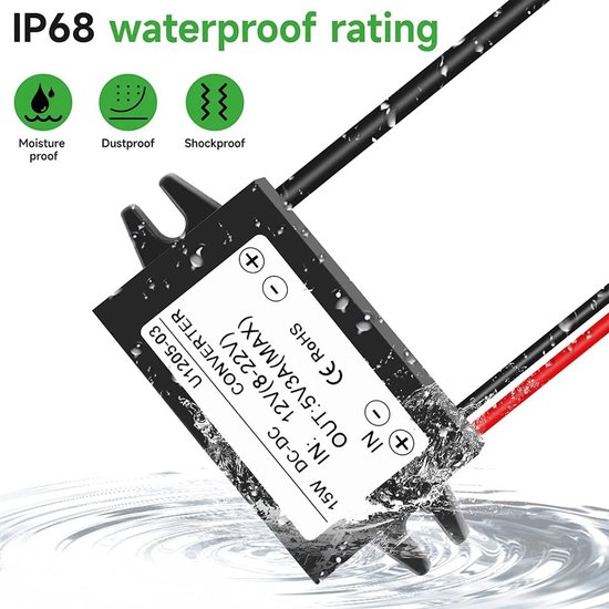 DC 12V naar 5V 3A USB C Step Down Converter - Waterdichte Buck Module voor Raspberry Pi 4 en Mobiele Apparaten, 25W Type-C Voedingsadapter — afbeelding 3