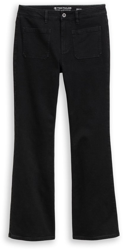 Zwarte bootcut jeans met opgestikte zakken en het Tom Tailor logo op de tailleband.