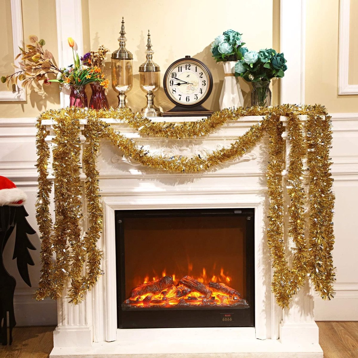 6-delige Kerstguirlande, 12m Metallic Guirlande, Glanzende Versiering voor Kerstboom, Krans en Feestdecoratie (Goud Zilver) – foto 3
