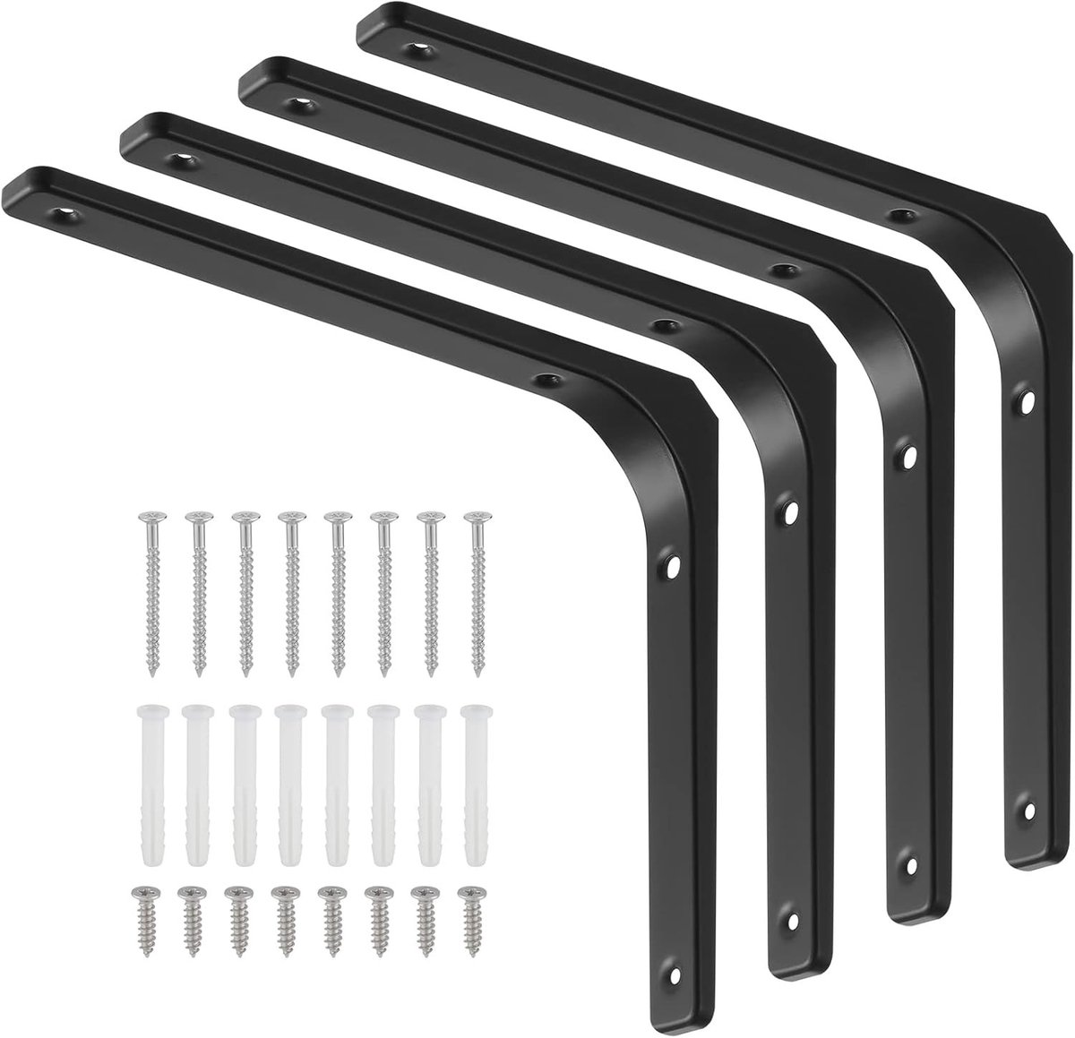 Set van 4 Hoekplankhouders met een Maximale Laadcapaciteit van 70 kg, Inclusief Schroeven voor Wandmontage, Ideaal voor Multifunctionele Planken en Ruimtebesparing (250x300mm)