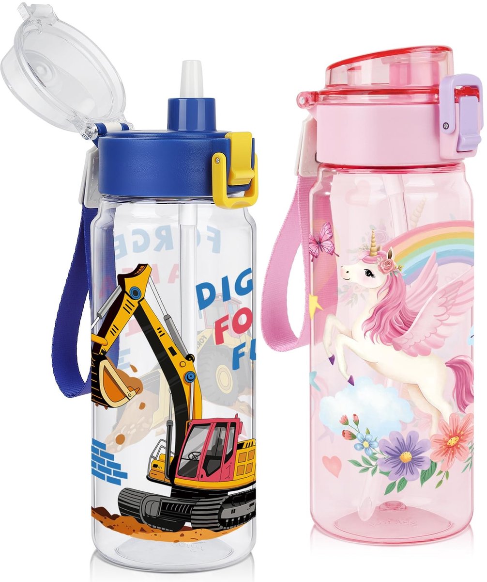 Drinkfles voor Kinderen - BPA-vrij - 550 ml met Rietje