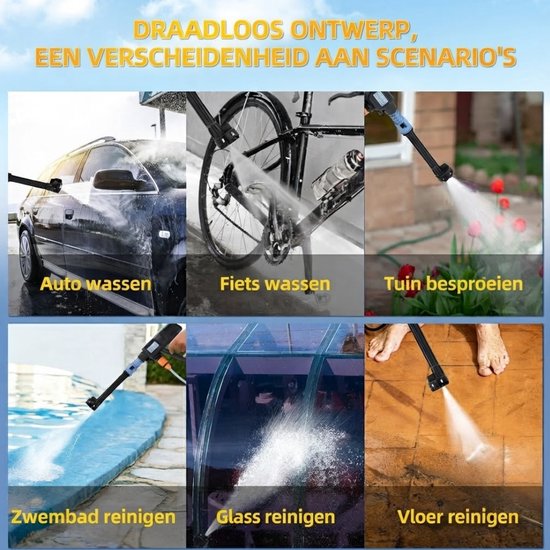 NIVA® Hogedruk Reiniger Auto -Draadloze Hogedrukreiniger - Hogedrukreiniger Auto - Zwart - 35cm x 10cm x 20cm van Niva — afbeelding 2