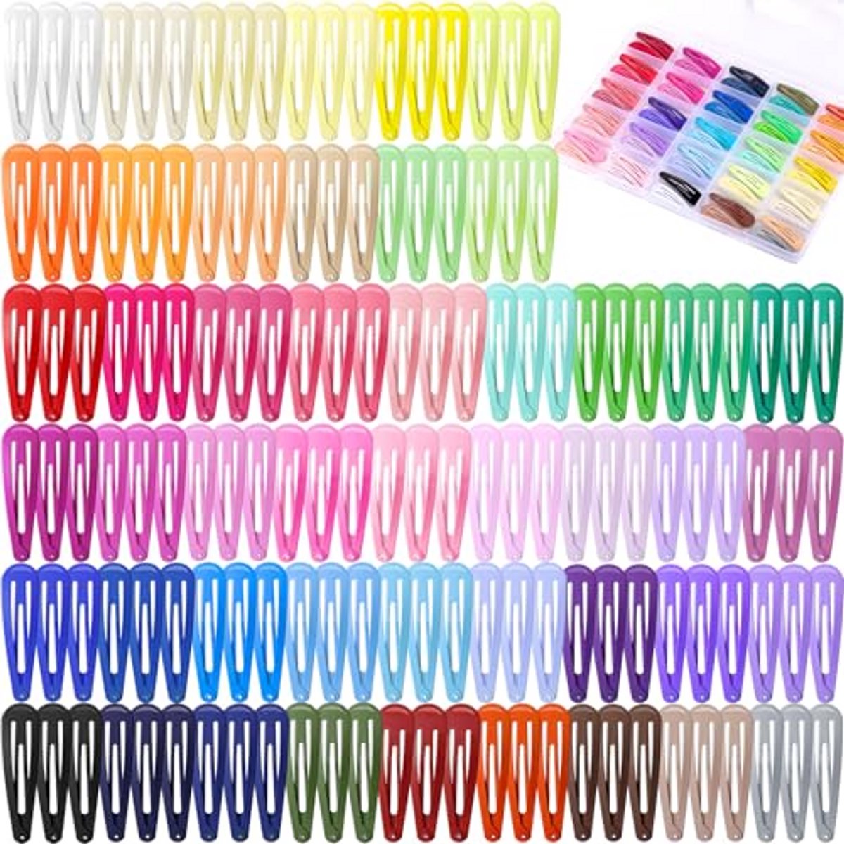 Haarclips 150 Stuks, Kleurrijke Haarspeldjes 5 cm, Antislip Metalen Clips met Opbergdoos, Voor Dun, Dik en Fijn Haar